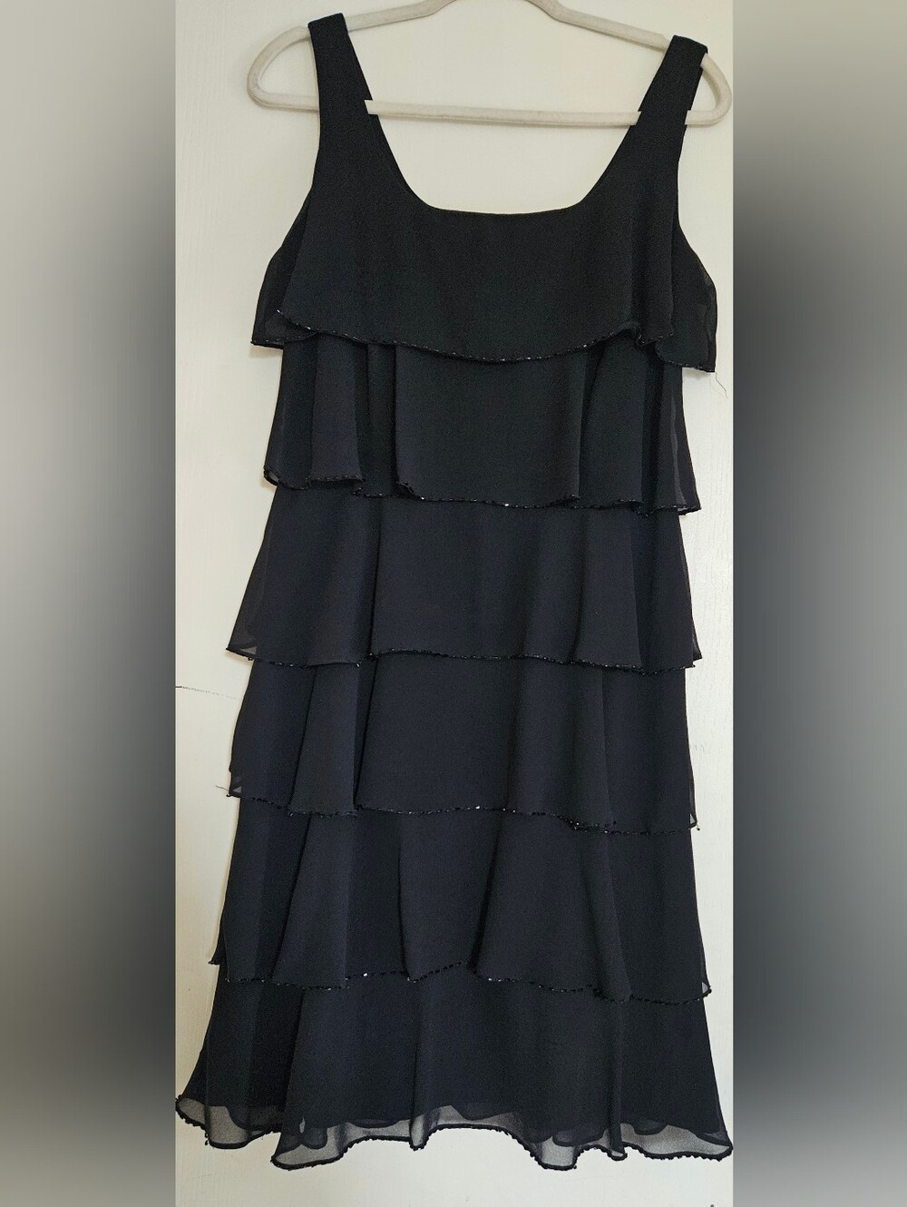 Petra Black Tiered Chiffon Beaded Cocktail Dress Size 8